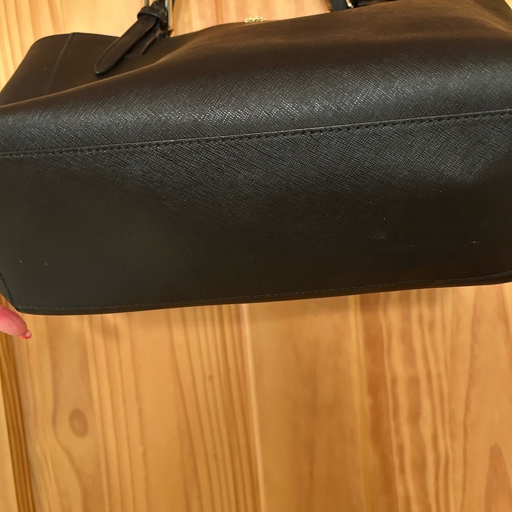 Tory Burch Black Leather Double-Handle Tote with Gold Logo - Picture 3 of 8